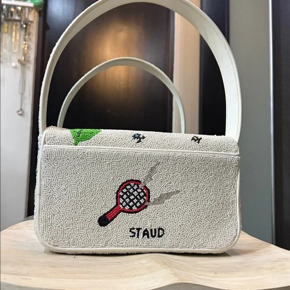 STAUD White Shoulder Bag with Colorful Embroidery - Picture 2 of 4